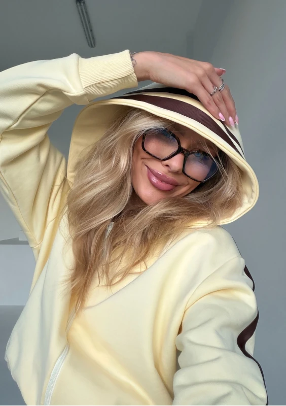 Side - Pale banana yellow hoodie with stripes