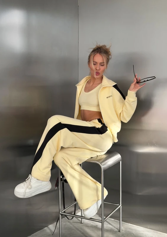 Cano Stripe - Rozpinana bluza ze stójką i lampasami Pale Banana