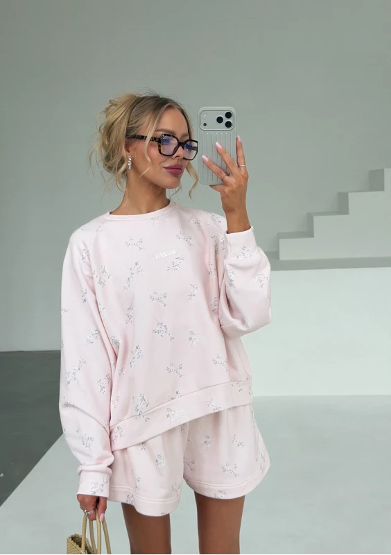 Leni - Bluza oversize crewneck Powder Flowers
