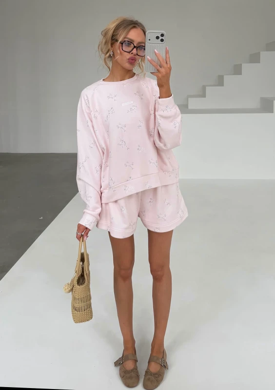 - Floral printed powder pink jumper