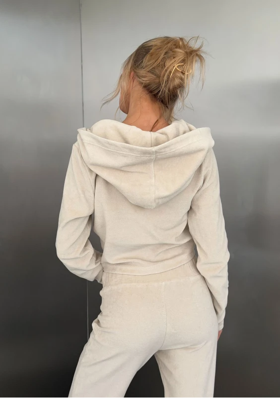 Vela Zip - Dopasowana bluza frotte na zamek z kapturem Coconut