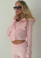 Vela Zip - Pastel pink zipped frotte hoodie