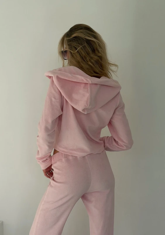 Vela Zip - Pastel pink zipped frotte hoodie