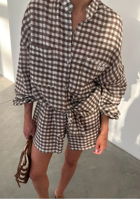 Palma - Brown vichy checkered cotton shorts