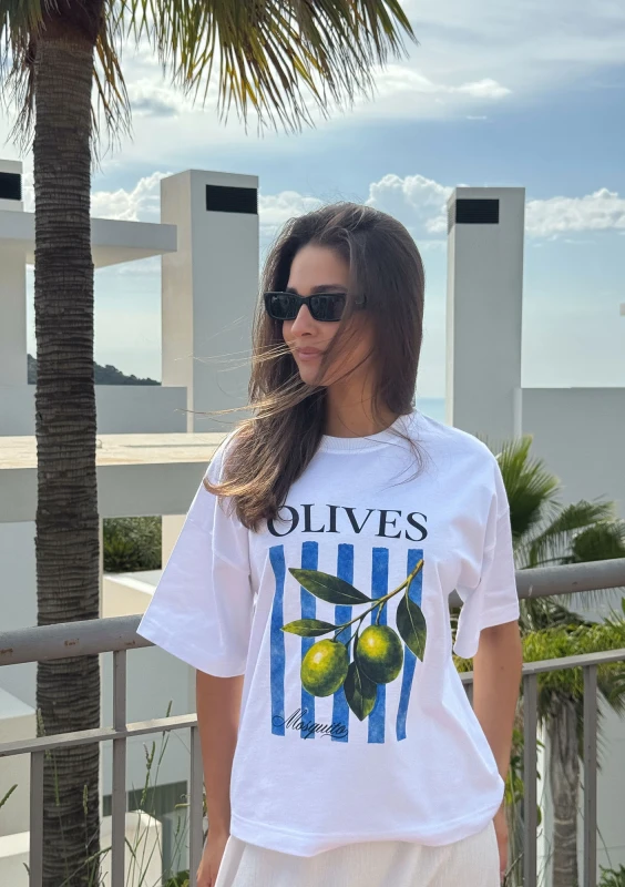 Axis - White oversized boxy T-shirt "Olives"