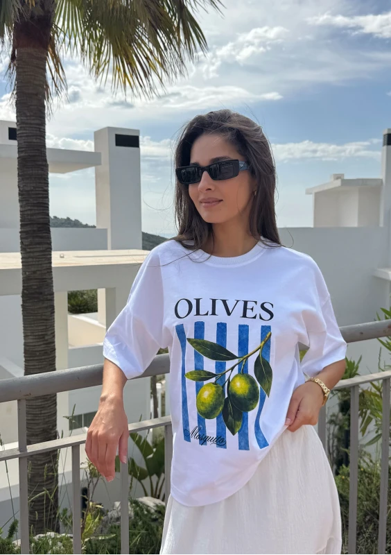 Axis - White oversized boxy T-shirt "Olives"