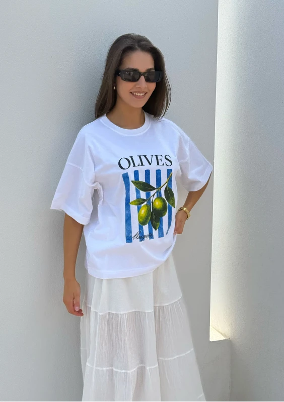 Axis - White oversized boxy T-shirt "Olives"