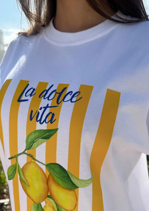 Axis - White oversized boxy T-shirt "La Dolce Vita Citrus"