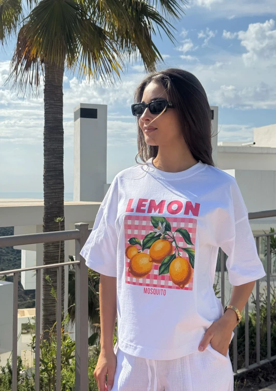 Axis - White oversized boxy T-shirt "Lemon"