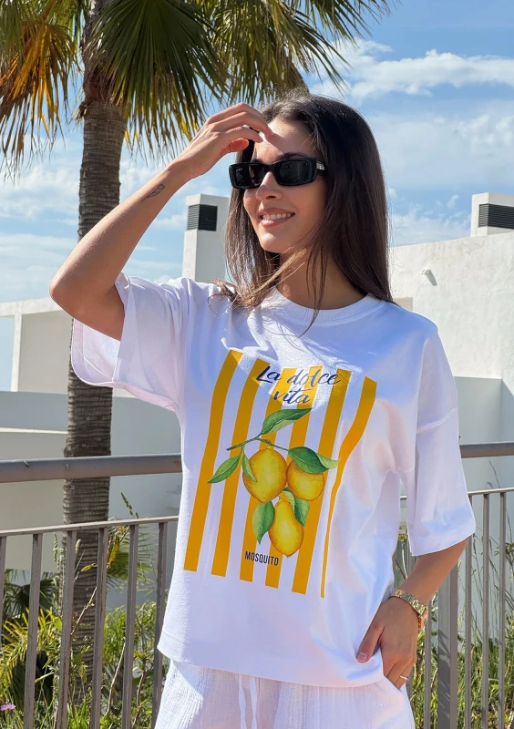 Axis - White oversized boxy T-shirt "La Dolce Vita Citrus"