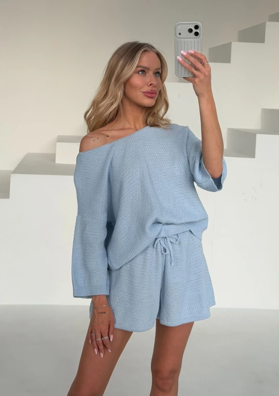 Misti Short - Light blue waffle weaved shorts