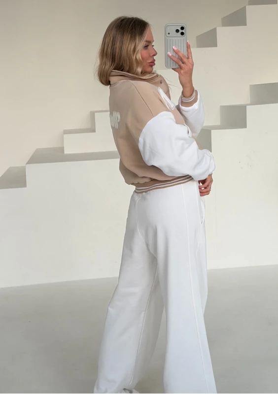 Costa Stripe - Ecru wide leg sweatpants