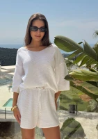 Misti Short - White waffle weaved blouse