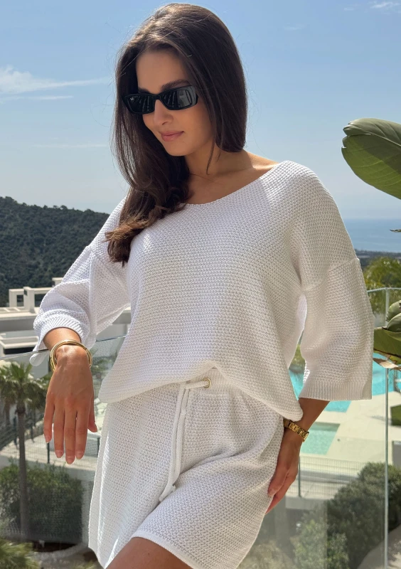 Misti Short - White waffle weaved blouse
