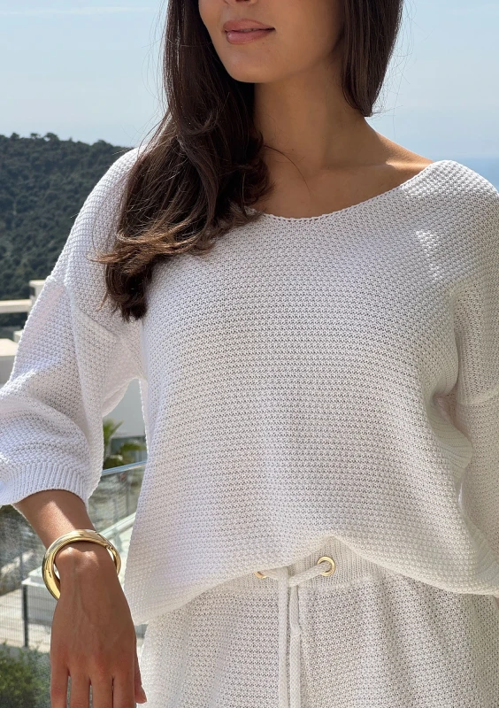 Misti Short - White waffle weaved blouse