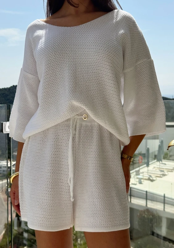 Misti Short - White waffle weaved shorts