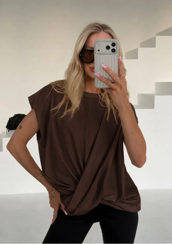 Noma - Brown cotton draped oversize T-shirt