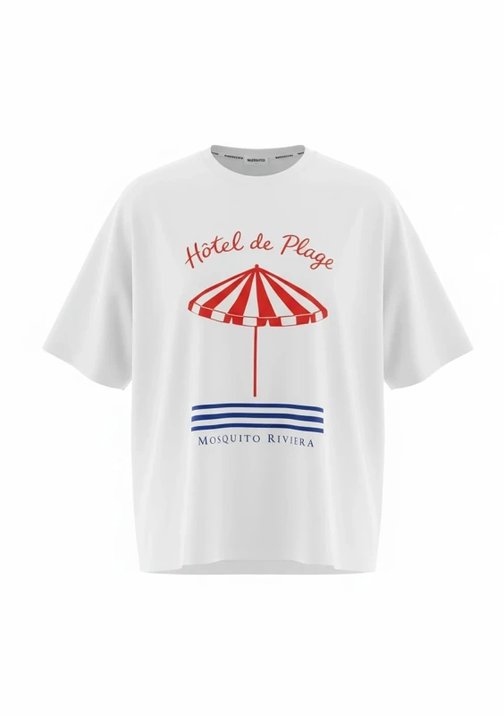 Axis - White oversized boxy T-shirt "Hotel de Plage"