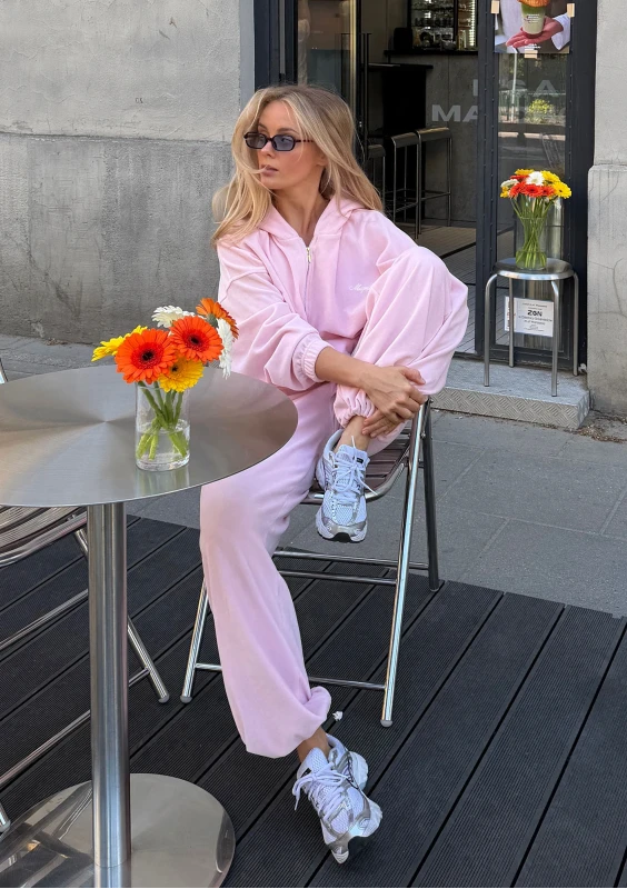 Lush - Pastel pink zipped velvet hoodie