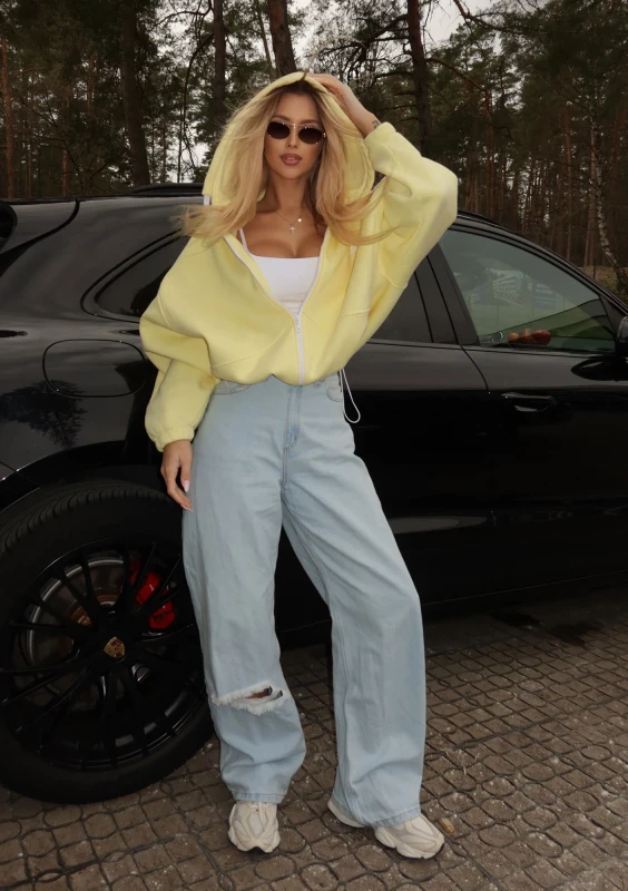 Lilo - Bluza rozpinana oversize z kapturem Żółta