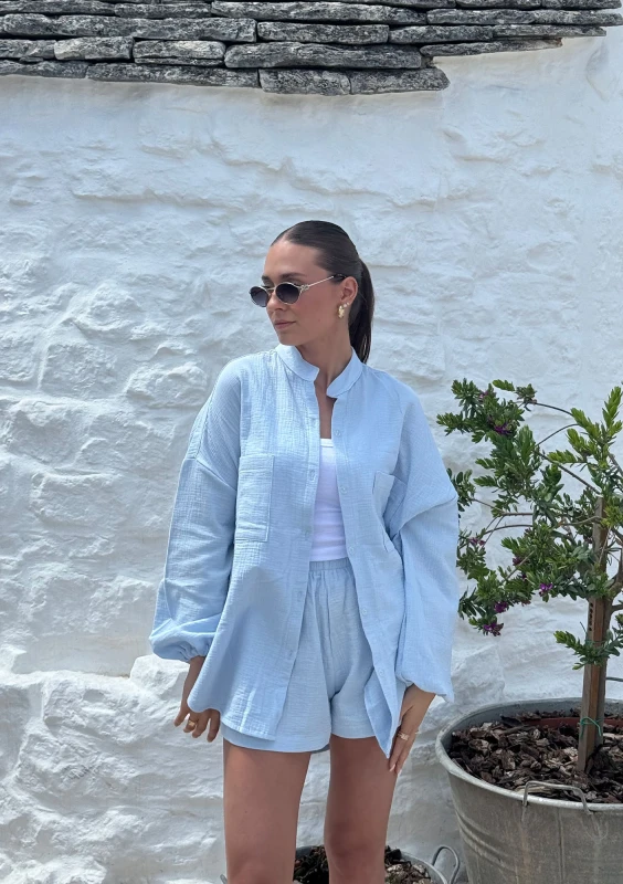 Palma - Light blue muslin oversize shirt