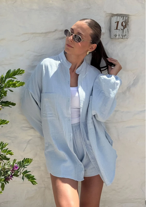 Palma - Light blue muslin oversize shirt
