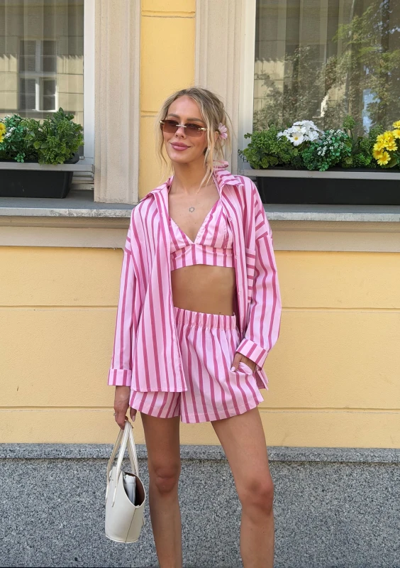 Lilli - Pink striped cotton shorts