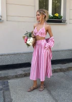 Lilli - Pink striped cotton midi skirt
