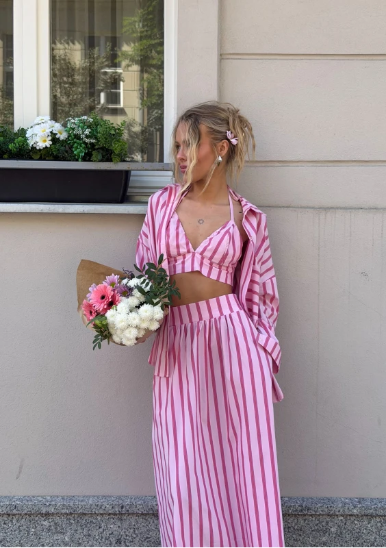 Lilli - Pink striped cotton midi skirt