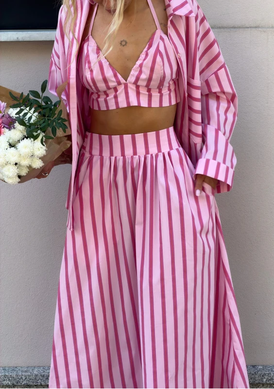 Lilli - Pink striped cotton midi skirt