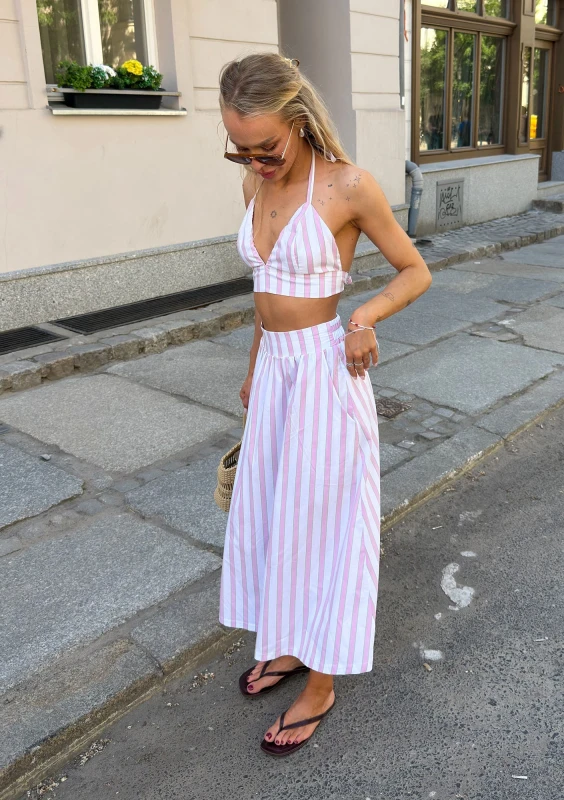 Lilli - Bawełniany bra top na ramiączkach w paski Pastel Pink