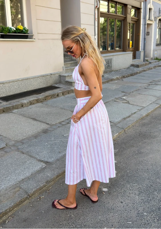 Lilli - Bawełniany bra top na ramiączkach w paski Pastel Pink