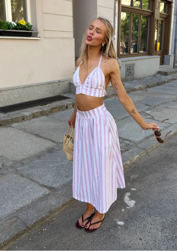 Lilli - Bawełniany bra top na ramiączkach w paski Pastel Pink