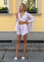 Lilli - Bawełniana koszula oversize w paski Pastel Pink