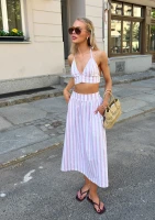 Lilli - Pastel pink striped cotton midi skirt