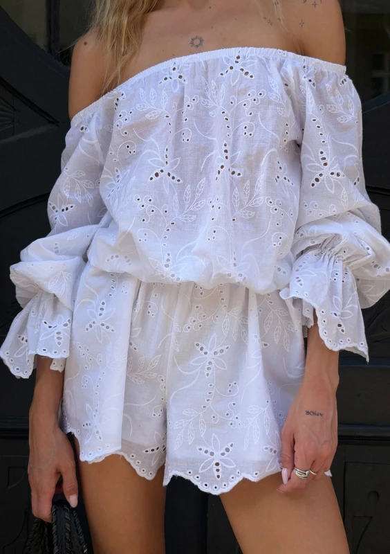 Siena - Letni kombinezon boho  z haftowanej bawełny Biały