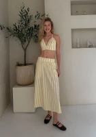 Lilli - Bawełniana spódnica midi w paski Yellow