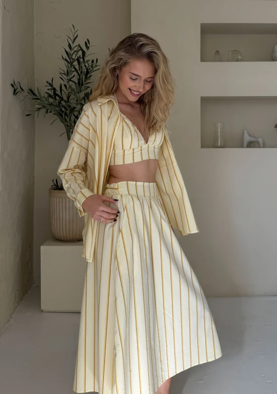 Lilli - Yellow striped cotton midi skirt