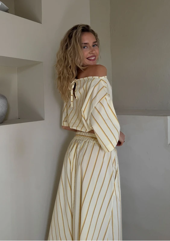 Lilli - Yellow striped cotton midi skirt
