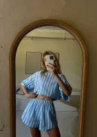 Lilli - Bawełniany top w paski Light Blue