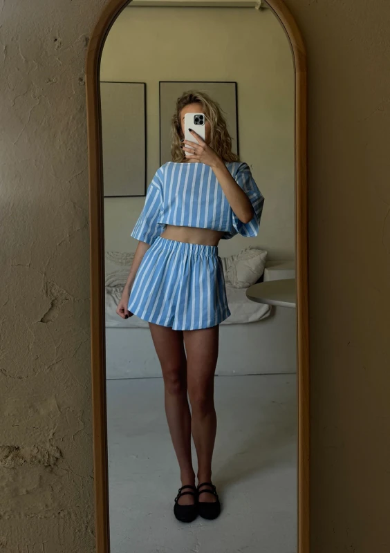Lilli - Bawełniany top w pastelowe paski błękitny - Mosquito