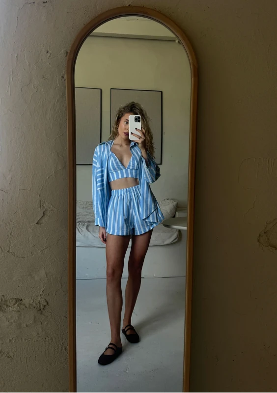 Lilli - Light blue striped cotton oversized shirt