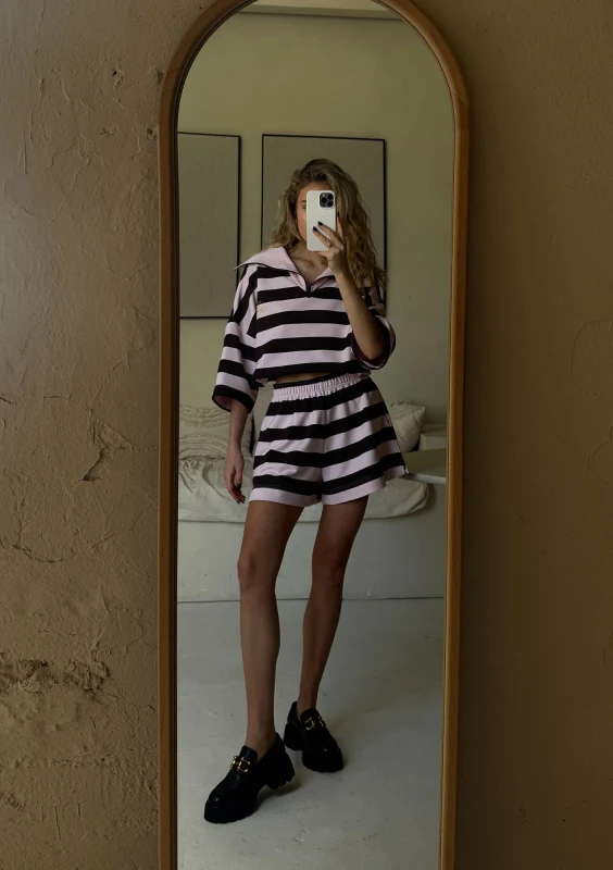 Levi - Pastel pink and brown striped shorts