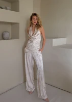 Velia - Satin striped trousers Sand Veil