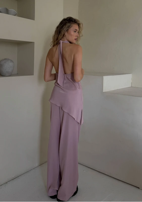 Velia - Asymmetric pink satin top
