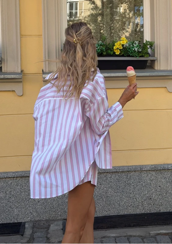 Lilli - Pastel pink striped cotton oversized shirt