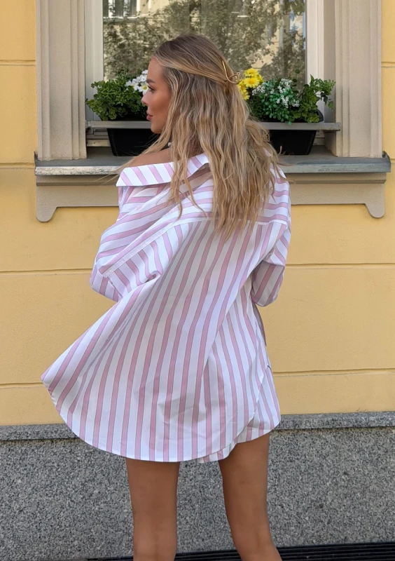 Lilli - Pastel pink striped cotton oversized shirt