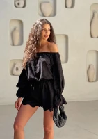 Siena - Letni kombinezon boho z haftowanej bawełny Czarny