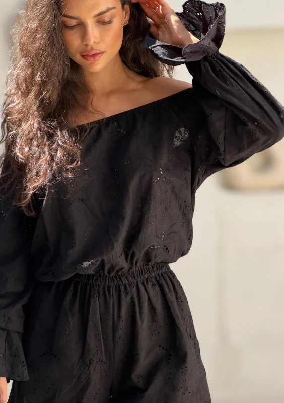 Siena - Black openwork cotton mini jumpsuit