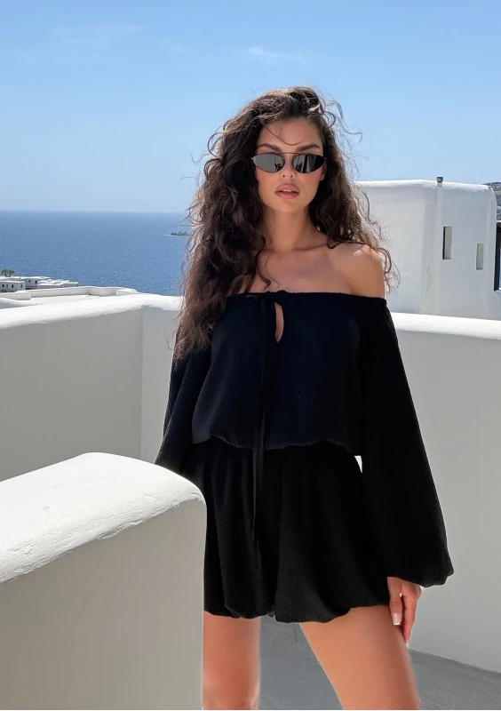 - Black muslin mini jumpsuit